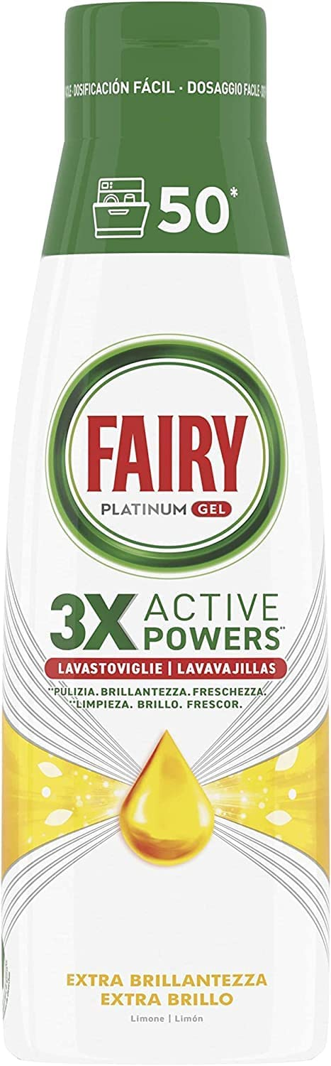 Fairy Detersivo Lavastoviglie Gel Liquido, 50 Lavaggi, Platinum Limone