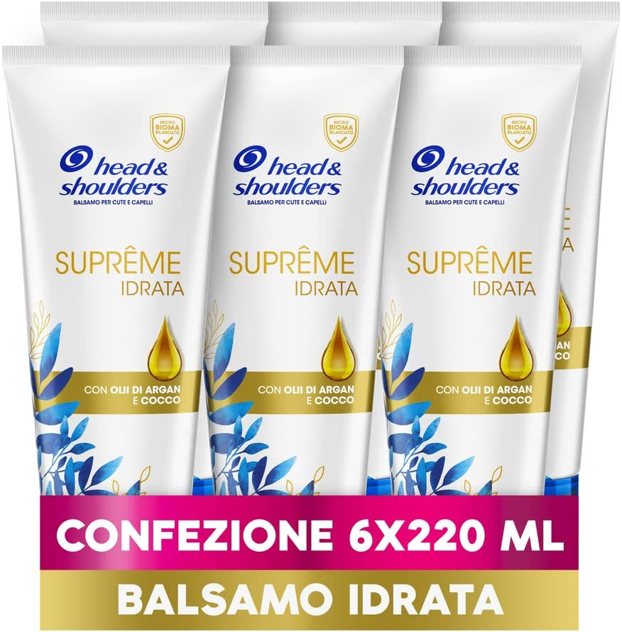 Head & Shoulders Balsamo Antiforfora Suprême Idrata con Olii di Argan e Cocco Formato Convenienza X6 Pacchi, 220 Ml