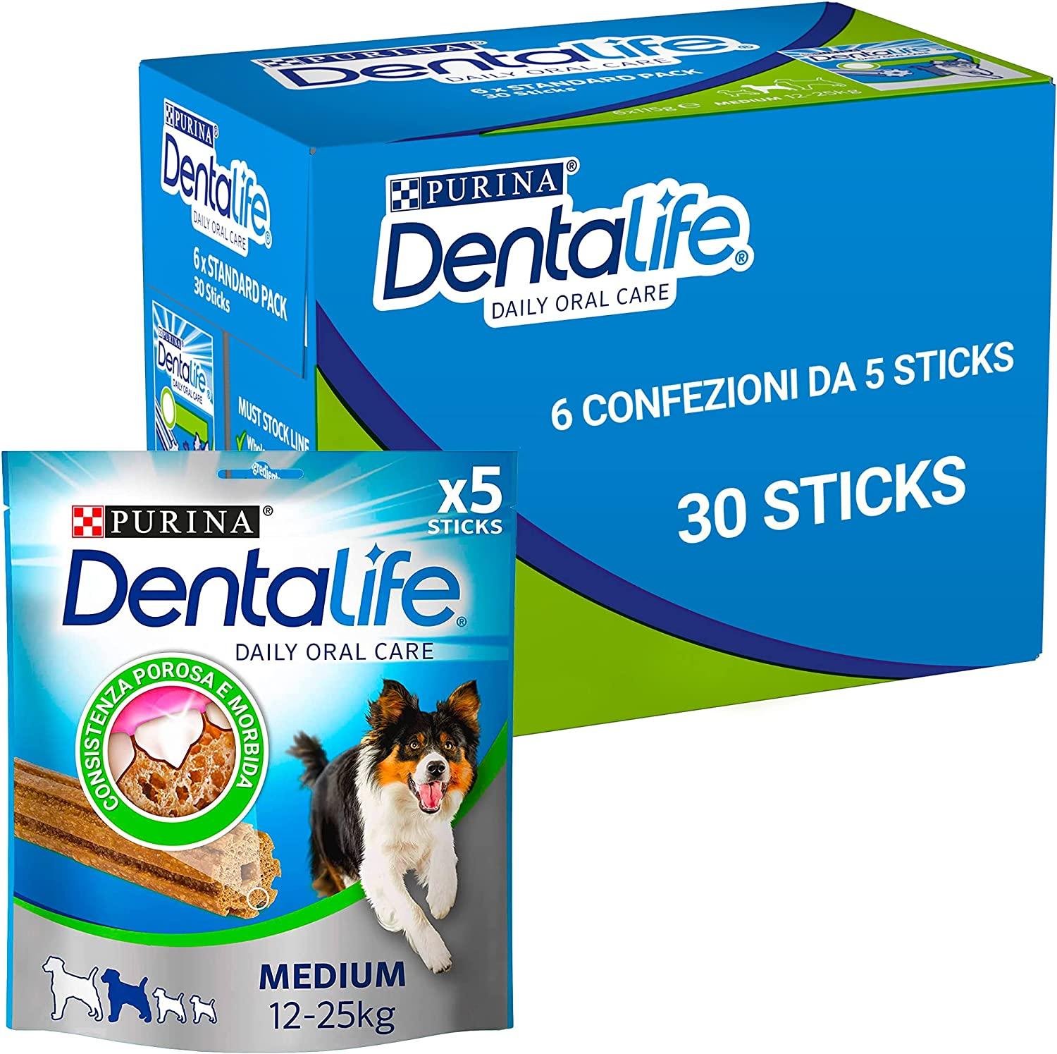 Purina Dentalife Snack Cane per l’Igiene Orale, Taglia Medium, 6 Confezioni da 5 Sticks