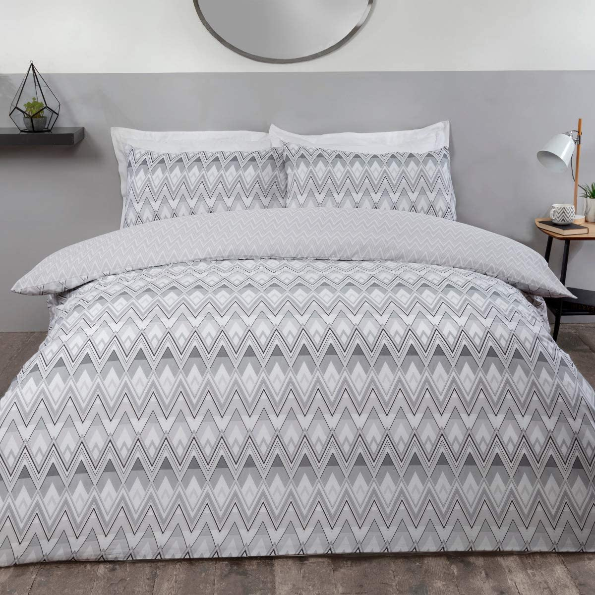 Sleepdown Zig Zag – Set copripiumino reversibile con federe, motivo geometrico, in stile retrò, con federe, per letto super king size (260 x 220 cm)