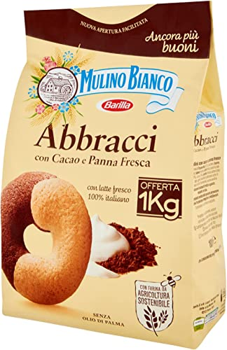Mulino Bianco Biscotti Frollini Abbracci con Cacao e Panna Fresca, Senza Olio di Palma, Colazione Ricca di Gusto, 1 Kg