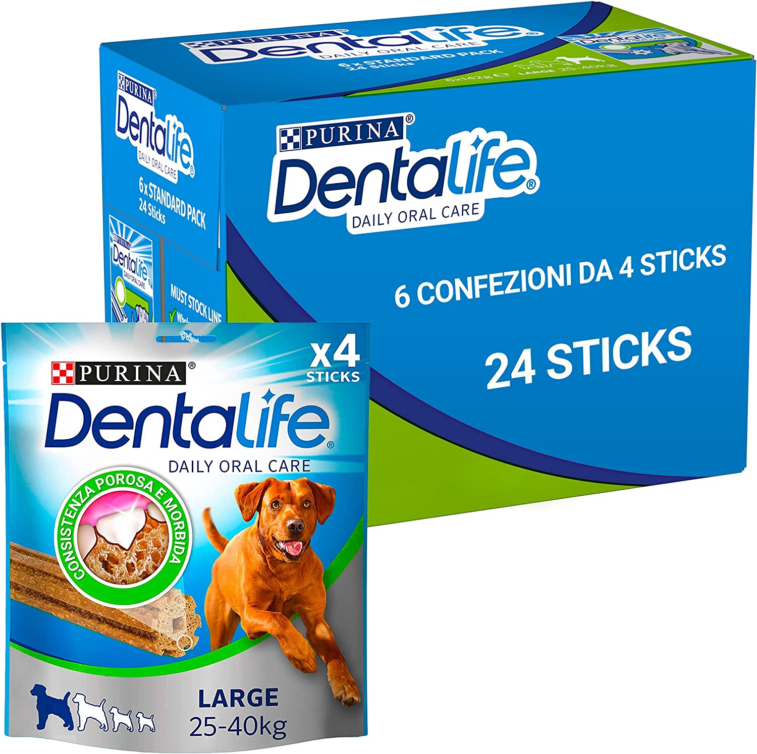 Purina Dentalife Snack Cane per l’Igiene Orale, Taglia Large, 6 Confezioni da 4 Sticks
