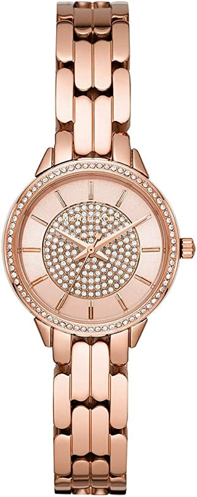 Michael Kors ALLIE Orologio da Donna, Cassa 28 mm, Movimento a Tre Lancette, Cinturino in Acciaio Inossidabile, Oro Rosa – MK4413