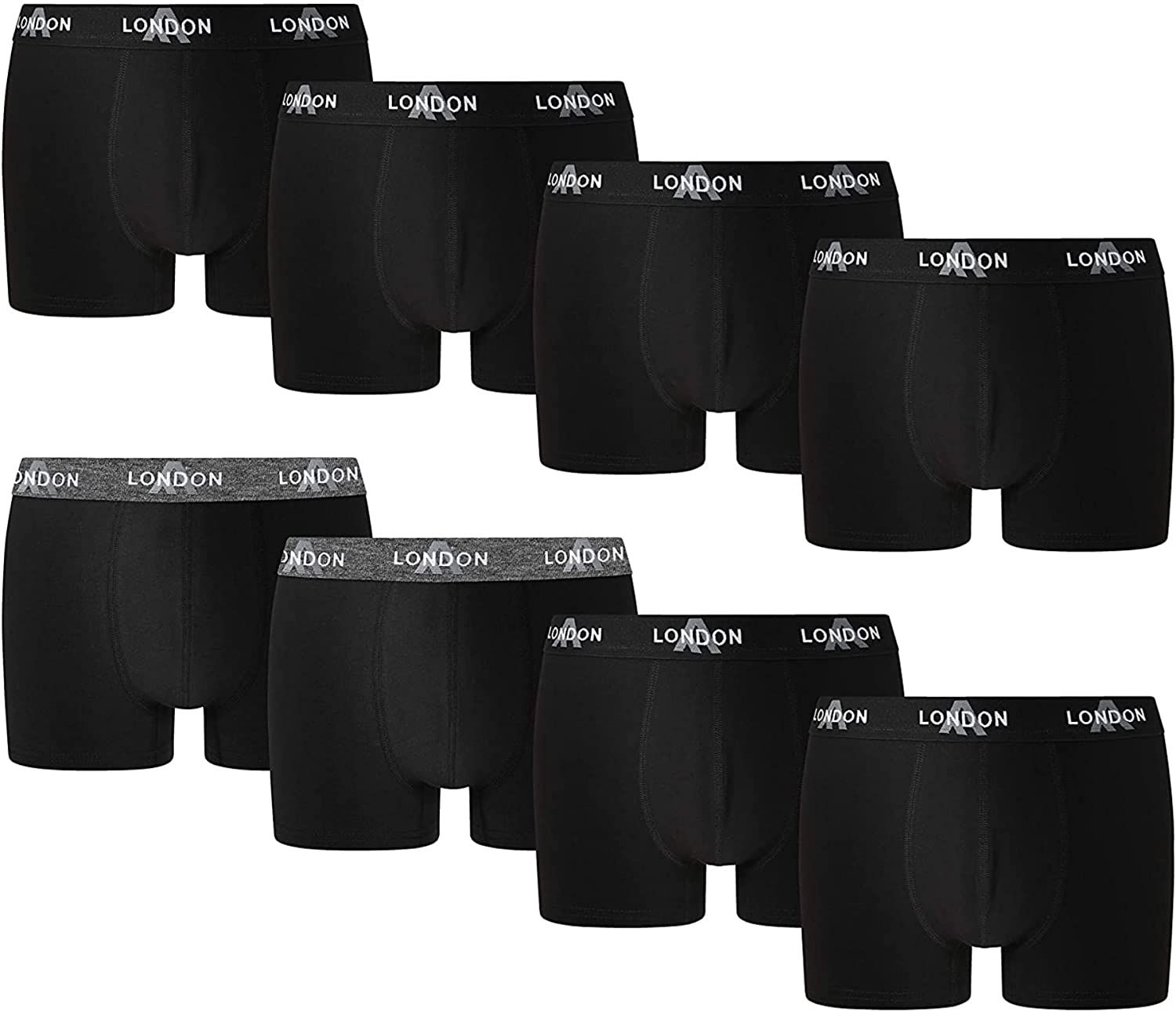 FM London Boxer Hipsters Aderenti da Uomo, con Tecnologia HyFresh e Elastico in Vita, Confezione da 8, Negro (Black 01)