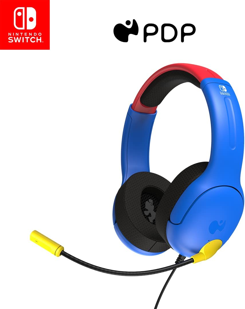 PDP Gaming AIRLITE Stereo cuffie with Mic per Nintendo Switch – PC, iPad, Mac, Laptop Compatible – Noise Cancelling Microphone, Lightweight, Soft Compert On Ear Headphones – MARIO