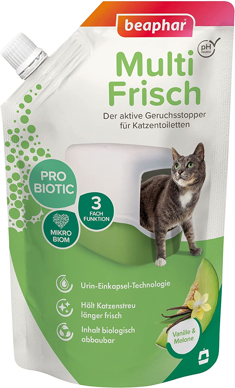 Multi Frisch Vaniglia & Melone | Deodorante per lettiera | Fresco profumo per la lettiera del gatto | Rende la lettiera del gatto più a lungo | pH neutro | 400 g
