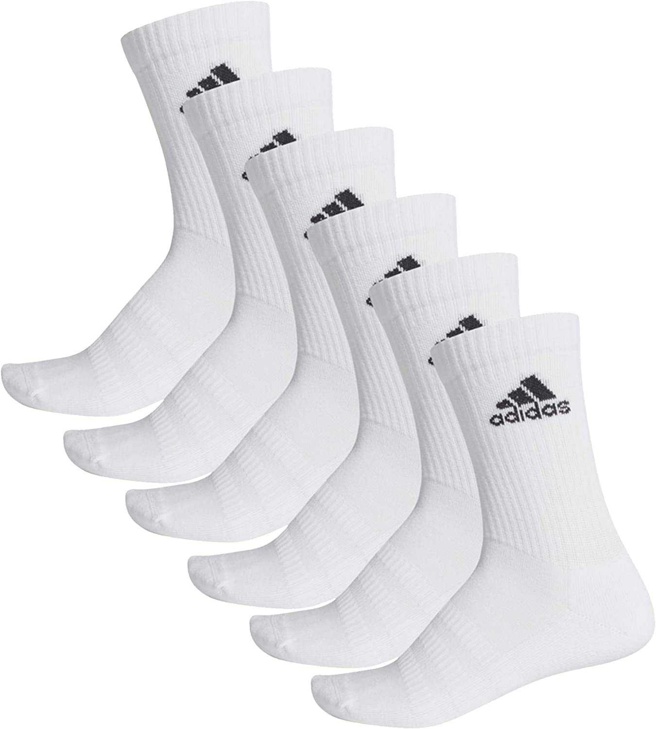 adidas Cushioned (6 Paia), Calze Sportive Unisex-Adulto, Top: Bianco/Bianco/Bianco/Fondo Bianco