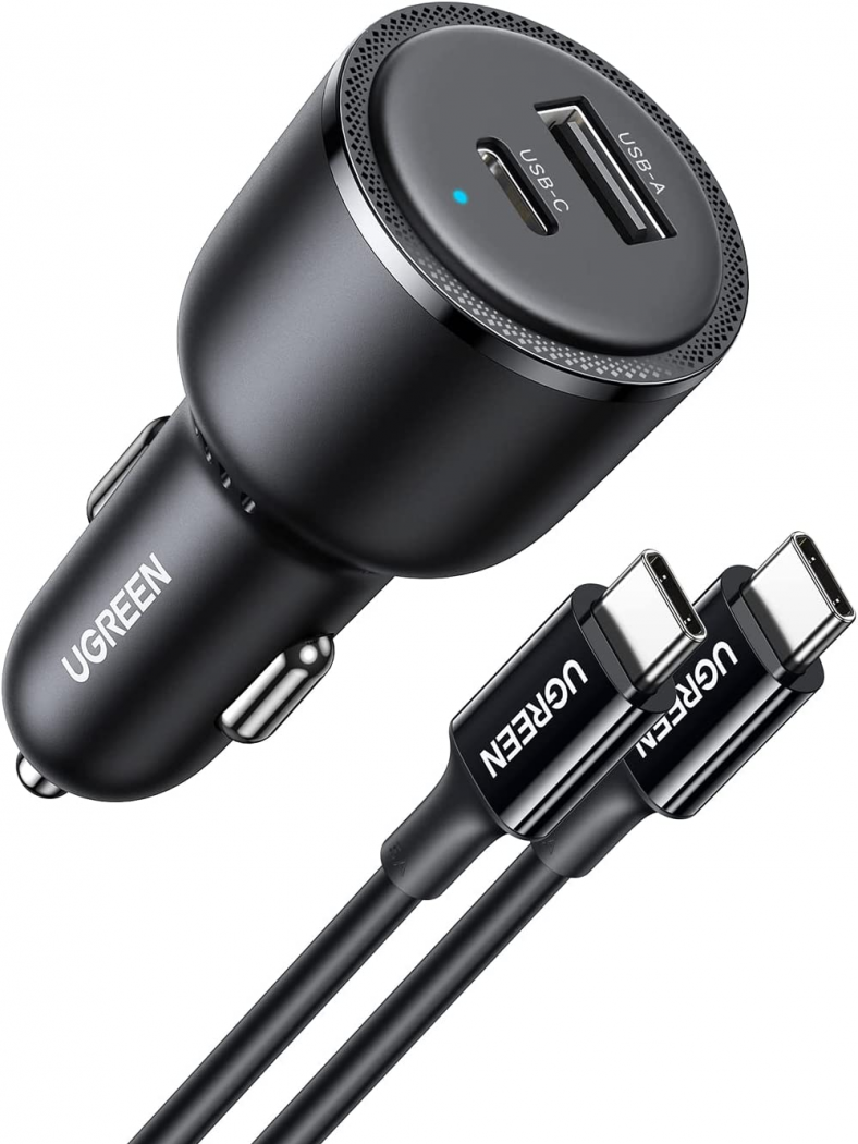 SCHITEC Caricabatterie Auto USB 130W Con 3 Porte (2 USB-C PD + 1 USB-A QC 3.0) E Cavo 1m