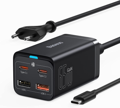 Punkt. UC01 - Caricatore USB con 3 Porte (2.5 PRO Port) e 2 Cavi di Alimentazione sostituibili con Spina di Alimentazione, Caricatore rapido, Colore: Nero