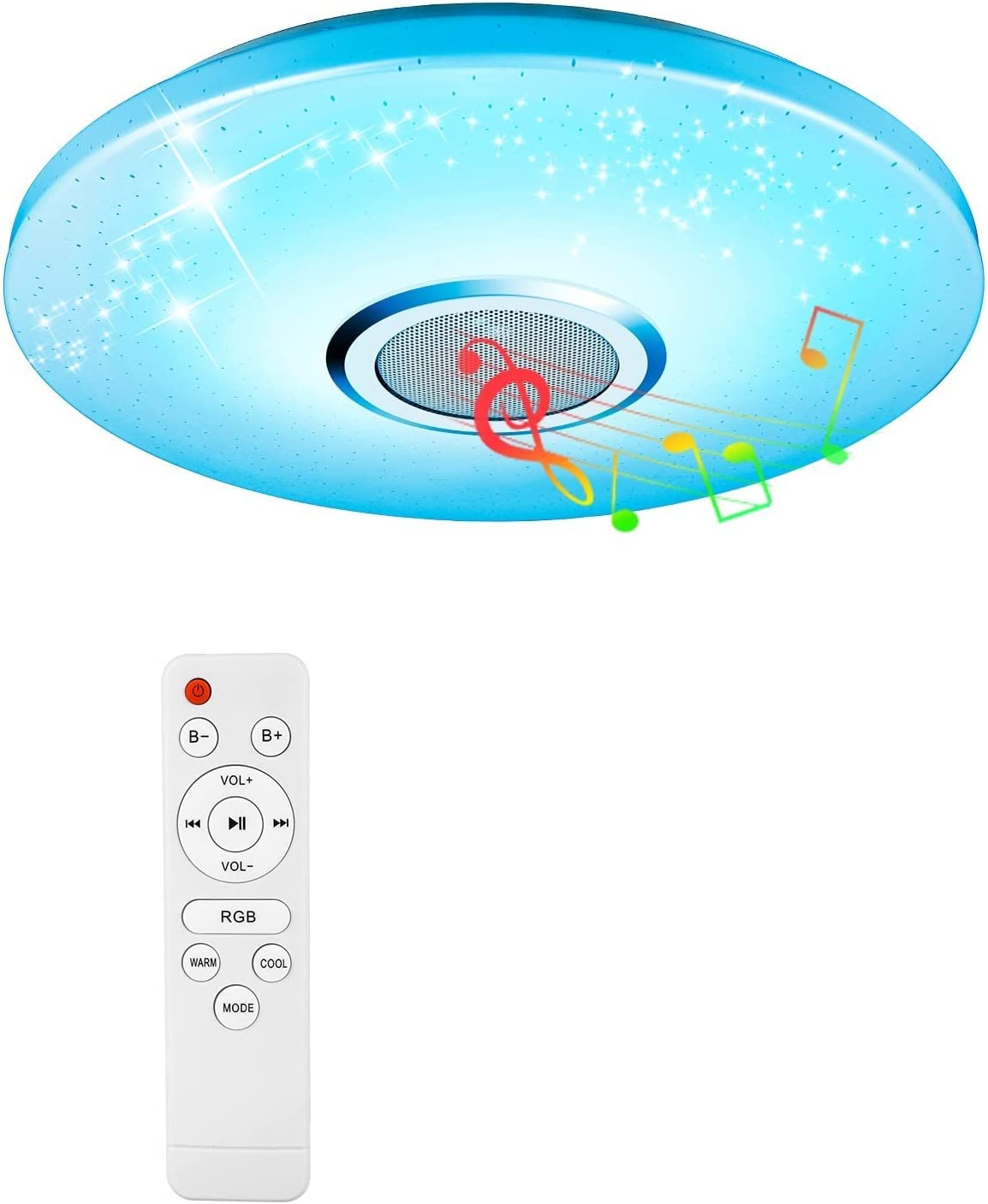 Plafoniera con Cassa Bluetooth LED Soffitto Dimmerabile Lampada con Telecomando 36W Lampadario RGB Musica Smart Camera da Letto+LED USB Cameretta Bambini Cucina Luce Ragazzi Ragazza Altoparlante28CM