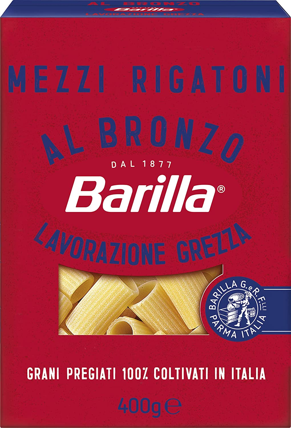 Barilla Pasta Al Bronzo Mezzi Rigatoni 100 Grano Italiano, Pasta