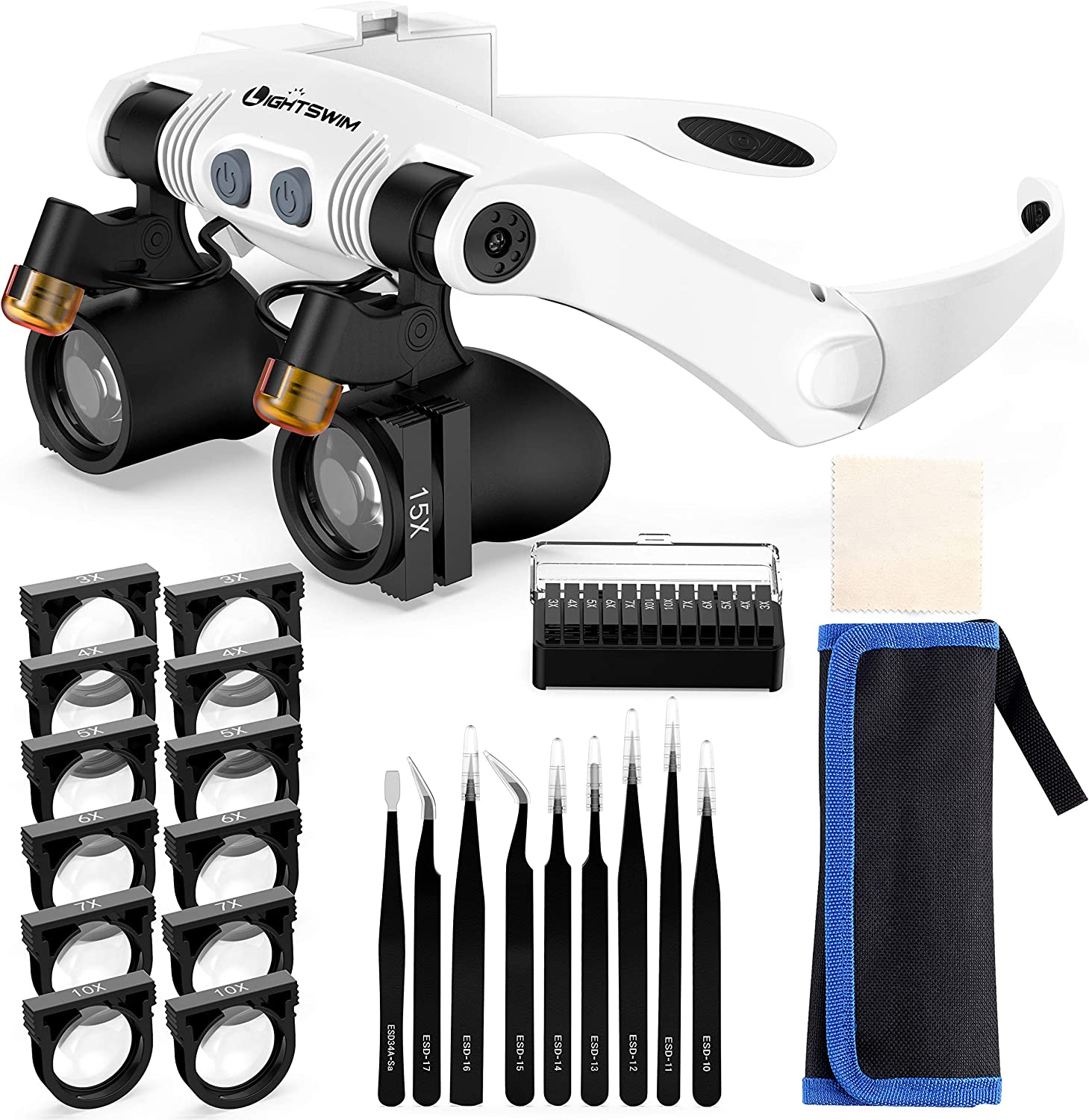 Lightswim Occhiali Lente D'Ingrandimento Con LED | 7 Lenti Intercambiabili 3X-15X | Per Modellismo E Lettura - Foto 13