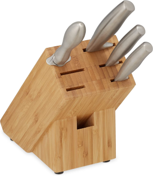 Ceppo Portacoltelli, Vuoto, con Setole, Spazio per 6 Coltelli, Universali, HxD 24x12 cm, legno naturale, Relaxdays | Leroy Merlin