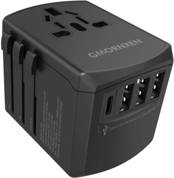 SooPii universale Adattatore da viaggio,adattatore di alimentazione GaN da 65W con 2 porte USB-C, caricabatterie da viaggio con spina US/UK/EU/AU per