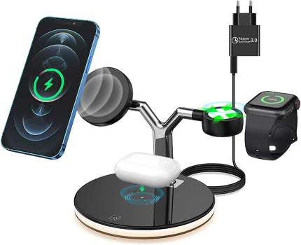 Boaraino Caricabatterie Wireless 3 In 1, Stazione Di Ricarica Wireless Compatibile Con Apple