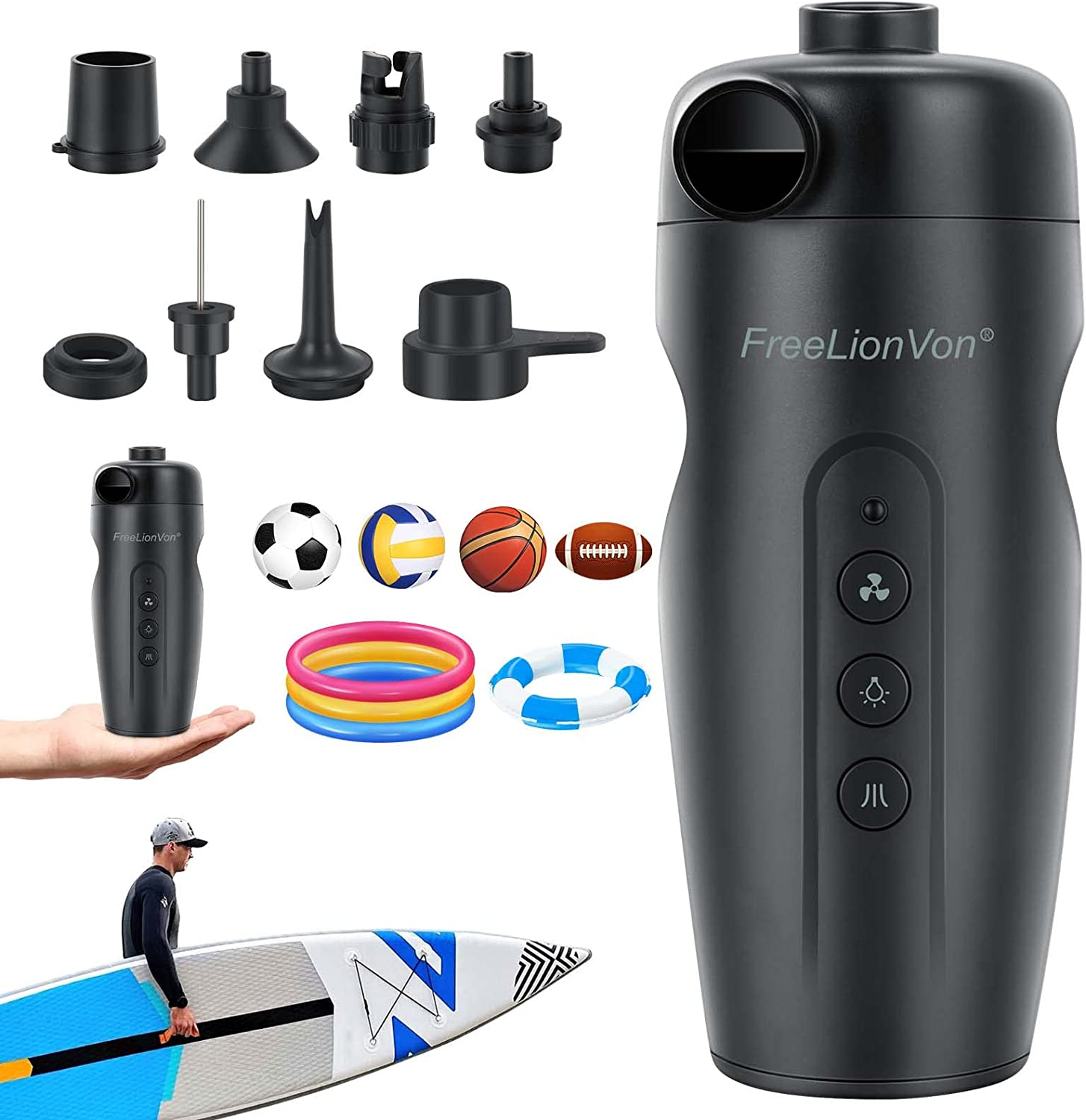 Pompa Elettrica SUP, 20 PSI, Con Arresto Automatico, Display Digitale E 7 Ugelli – Ideale Per Gonfiare Paddle Board, Barche, Kayak E Giochi Gonfiabili In Pochi Minuti