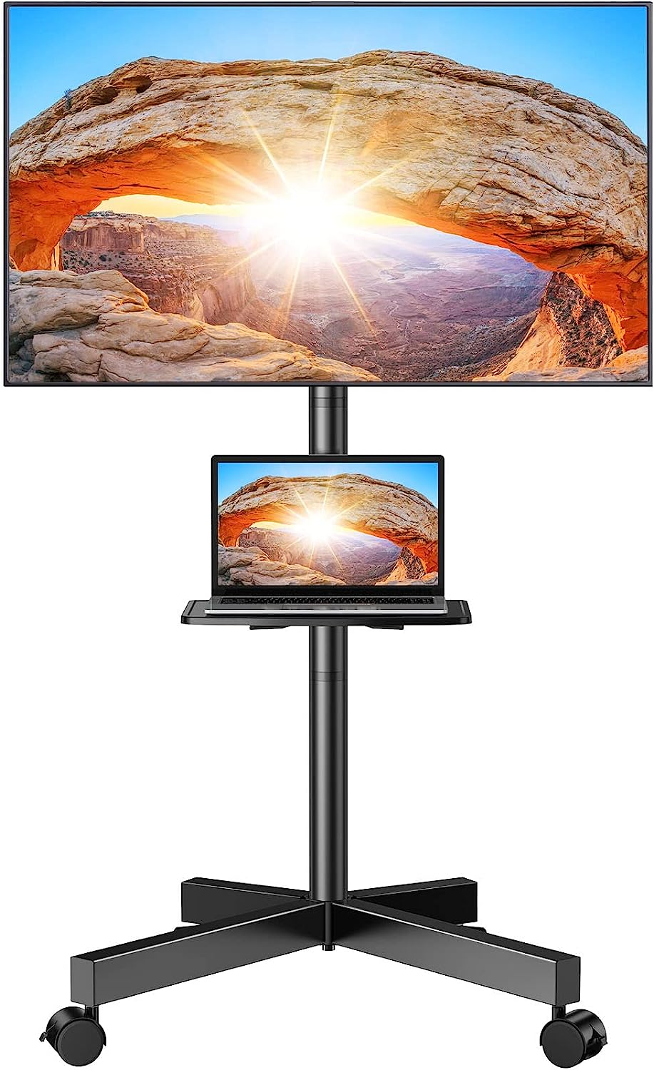 Carrello Porta TV Mobile Con Cassetto, Per TV Da 23 A 60 Pollici, Ruote Con Blocco, Inclinabile E Altezza Regolabile, Supporto Da Pavimento Fino A 22,7 Kg, VESA 100x100-400x400